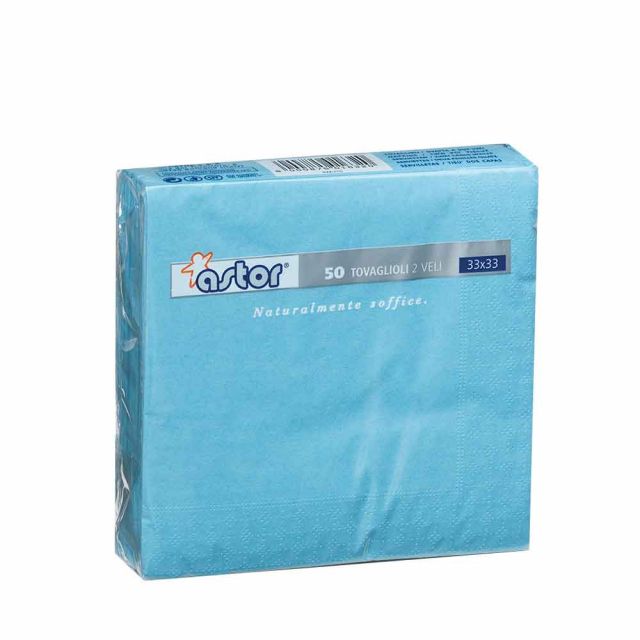50 Tovaglioli di carta ovatta colorati 2 veli 33x33 Astor azzurro