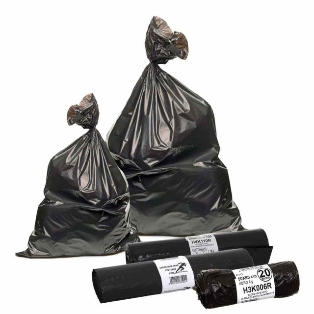 Sacchi immondizia resistenti grandi in plastica nera - PapoLab
