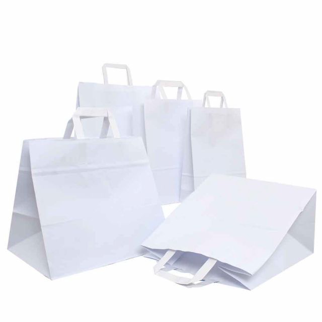 200 Shopper buste in carta bianche tinta unita con manici piatti