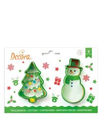 Set 2 Cutters Tagliapasta in plastica albero di Natale e pupazzo di neve Decora