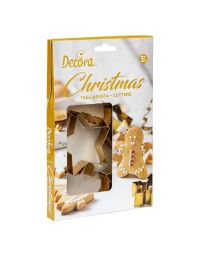 Set 5 Cutters Tagliapasta in acciaio dorato tema Natale con personaggi assortiti