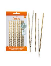 Confezione da 80 Cannucce biodegradabili in carta stelle e righe oro 21 cm Ø6 mm