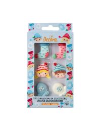 6 Decorazioni in zucchero Elfi di Babbo Natale 3 x3 cm Decora