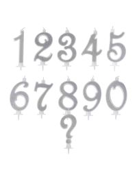 Candeline compleanno numeri in cera glitter argento h 13 cm