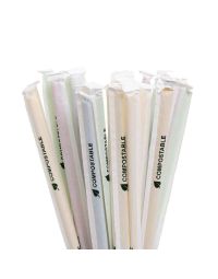 500 Cannucce colorate da cocktail PLA compostabile incartate singole 21 cm Ø6 mm