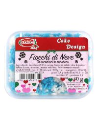 Fiocchi di neve di zucchero bianchi e azzurri per decorazione torte 40 g