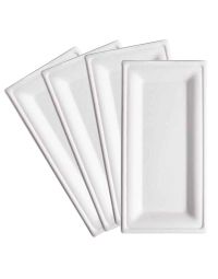 50 Vassoi piatti rettangolari in polpa di cellulosa 26x13 cm