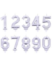 Candelina compleanno numero 9 nove in cera Diamond Silver Argento h 7,5 cm