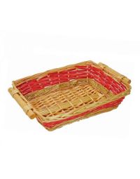 Cesto natalizio in vimini rettangolare fascia rossa 40 x 32 x h 10 cm