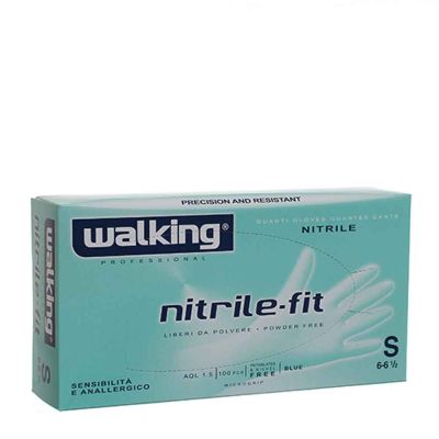 Guanti monouso in nitrile azzurri Walking Nitrile Fit taglia S 6-6,5  