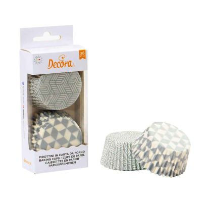 Confezione da 36 pirottini geometrici argento Decora
