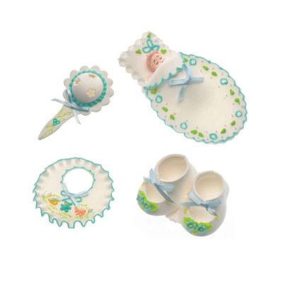 4 Decorazioni bambino azzurro cielo in zucchero Bakery