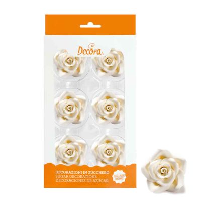 6 Decorazioni Rose grandi bianche in zucchero Decora