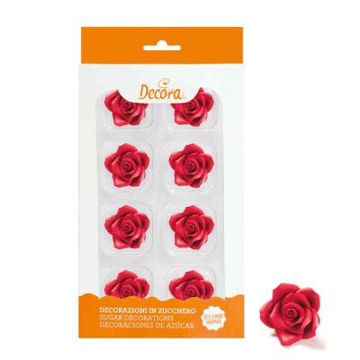 8 Decorazioni Rose medie rosse in zucchero Decora