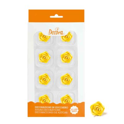8 Decorazioni Rose piccole gialle in zucchero Decora