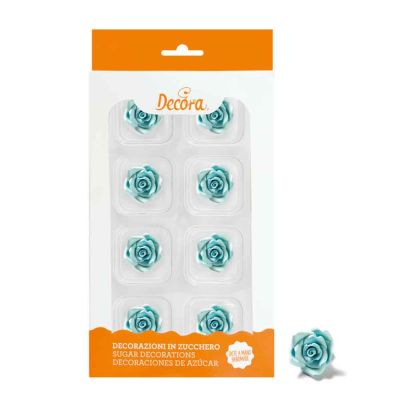 
8 Decorazioni Rose piccole azzurre in zucchero Decora