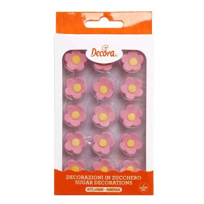 16 Decorazioni fiorellini medi rosa in zucchero Decora