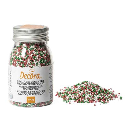 Perline di zucchero bianco verde e rosso tricolore per decorazione 100 g Decora