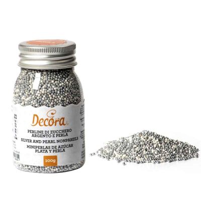 Perline di zucchero colore argento e perla mix per decorazione 100 g Decora