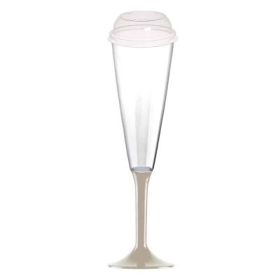 Calici Flute Maxi riutilizzabili tortora 160ml con coperchio