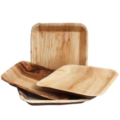 25 Piatti piani quadrati in foglia di palma naturale 24x24xh3 cm