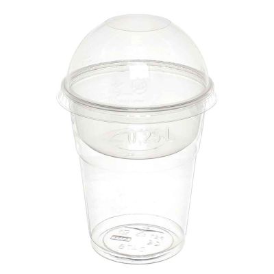 100 Bicchieri Kristal PET 350cc con coperchio a cupola e inserto
