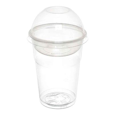 100 Bicchieri Kristal PET 300cc con coperchio a cupola e inserto