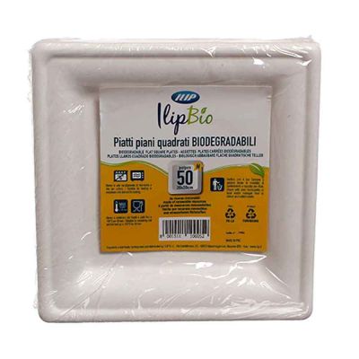 Piatti piani quadrati in polpa di cellulosa Ilip BIO 20x20 cm