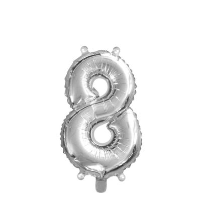 Palloncino Mylar Numero 8 Argento Medio 14″ 35 cm