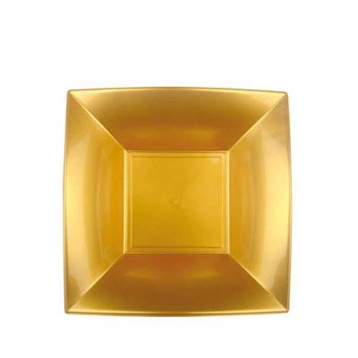 12 Piatti quadrati fondi lavabili per microonde oro 18x18 cm 