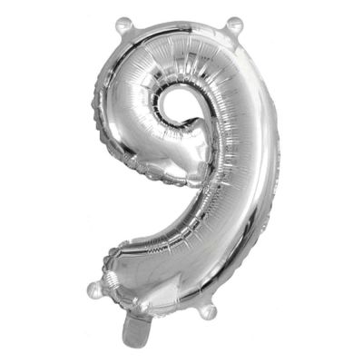 Palloncino Mylar Numero 9 Argento Grande 40″ 101 cm