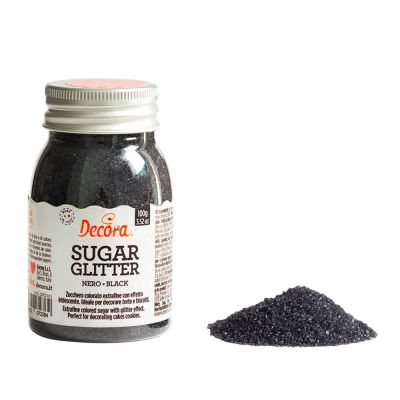 Cristalli di zucchero colorato glitterato nero per decorazioni 100 g Decora