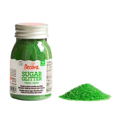 Cristalli di zucchero colorato glitterato verde per decorazioni 100 g Decora