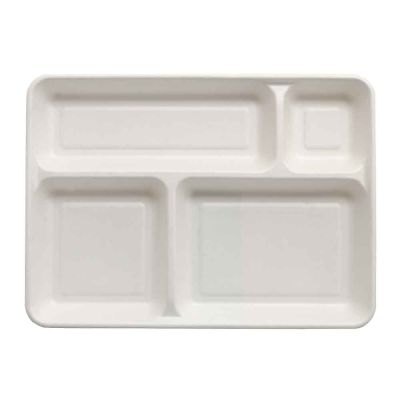 20 Vassoi rettangolari in polpa di cellulosa a 4 scomparti biodegradabili 37x27 cm