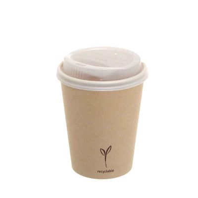 50 Bicchieri di carta beige con coperchio a beccuccio compostabile 240 ml Byò