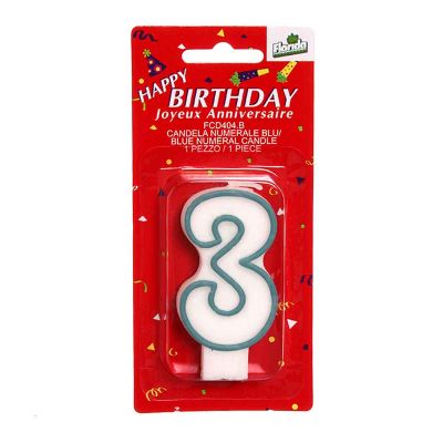 Candeline numeri 3 celeste - confezione