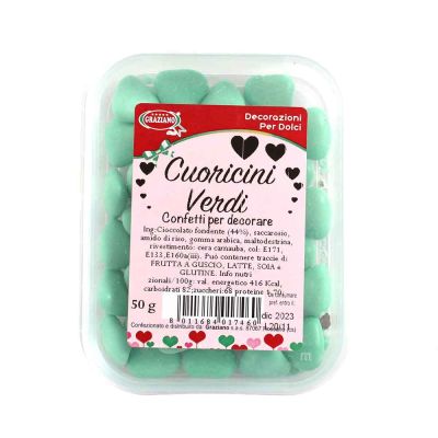 Confetti di cioccolato cuoricini verdi per decorazione 50 g