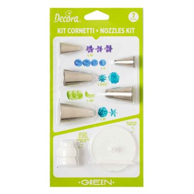 Set 7 pezzi Beccucci cornetti per fiori in acciaio inox con adattatore e supporto