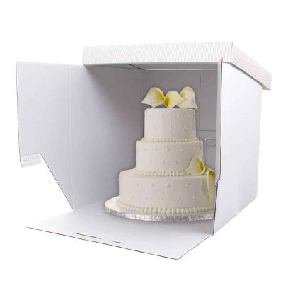 5 Scatole per torta bianche in cartoncino rigido rigato 51 x 51 x h 70 cm