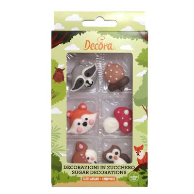6 Decorazioni tema animali del bosco in zucchero Decora