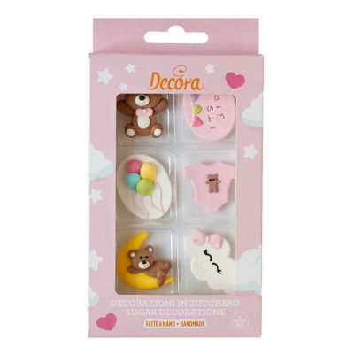 6 Decorazioni Baby Girl Bimba in zucchero Decora