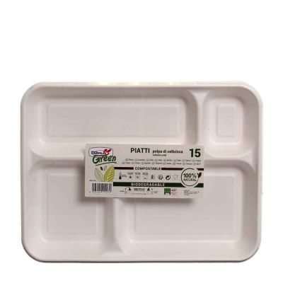 15 Vassoi rettangolari in polpa 4 scomparti DOpla Green 37x27 cm