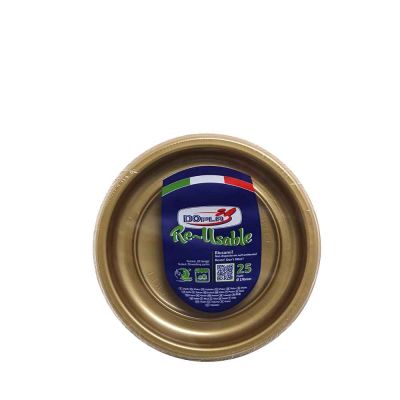 25 Piattini di plastica riutilizzabili e lavabili oro Ø17 cm DOpla 