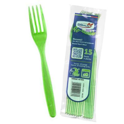 15 Forchette di plastica verde lavabili e riutilizzabili DOpla 
