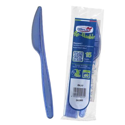 15 Coltelli di plastica blu lavabili e riutilizzabili DOpla