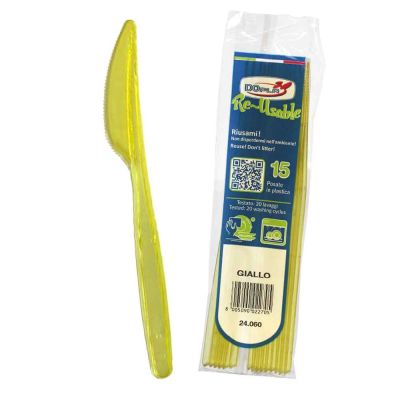 15 Coltelli di plastica gialli lavabili e riutilizzabili DOpla