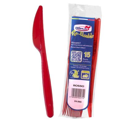 15 Coltelli di plastica rossi lavabili e riutilizzabili DOpla