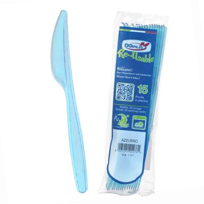 15 Coltelli di plastica azzurri lavabili e riutilizzabili DOpla