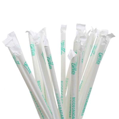 500 Cannucce bianche pieghevoli biodegradabili imbustate singole 21 cm Ø6 mm