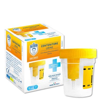 Contenitore urine sterile da 120 ml con dispositivo di prelievo e tappo a vite